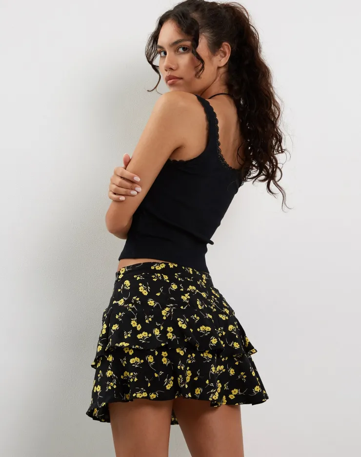 Women Motel Rocks Mini Skirts | Lowisa Frill Mini Skirt in Buttercup Black Yellow