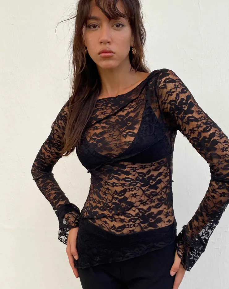 Women Motel Rocks Long Sleeve Tops | Lubica Long Sleeve Top in Lace Black