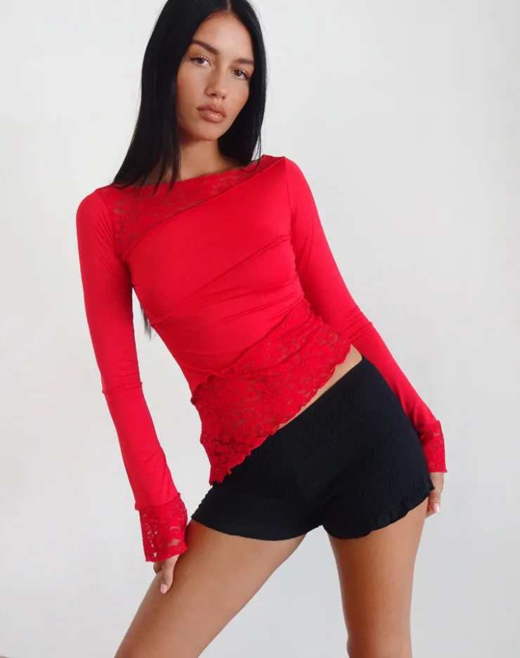 Women Motel Rocks Long Sleeve Tops | Lace Tops | Lucca Long Sleeve Top in Slinky Lace Red