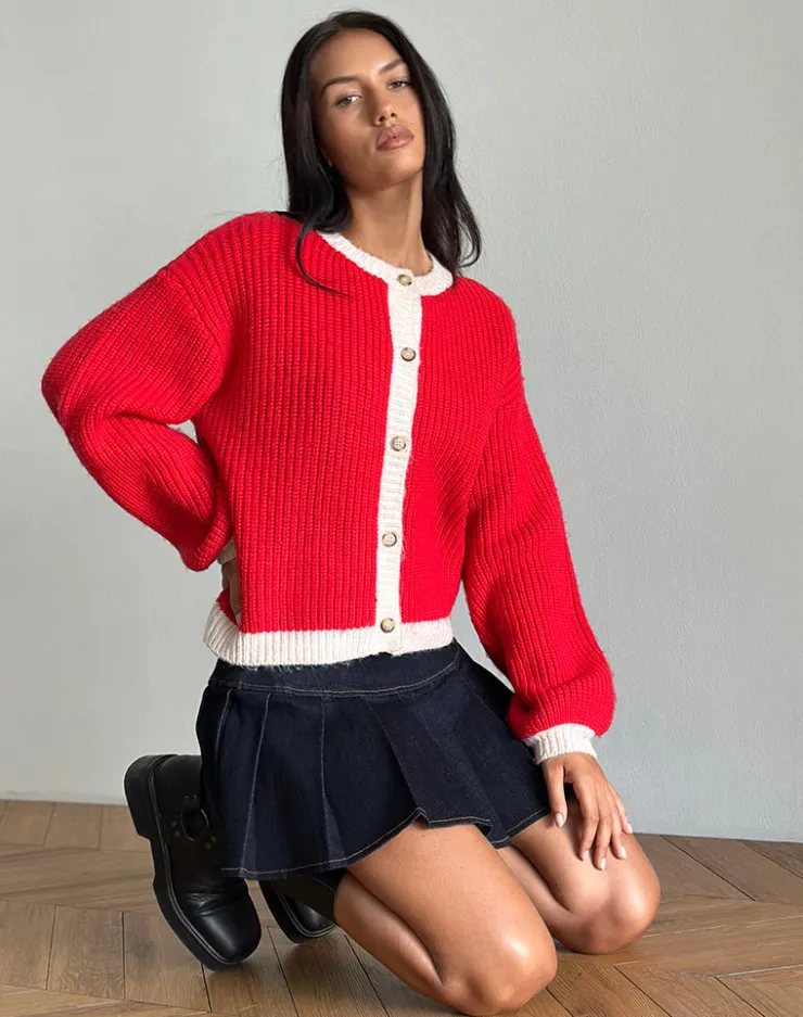 Women Motel Rocks Cardigans | Luciana Contrast Cardigan in Red and Pink