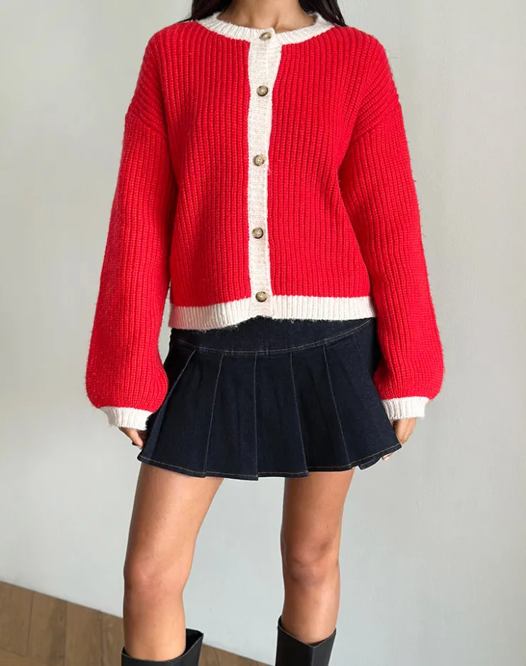 Women Motel Rocks Cardigans | Luciana Contrast Cardigan in Red and Pink