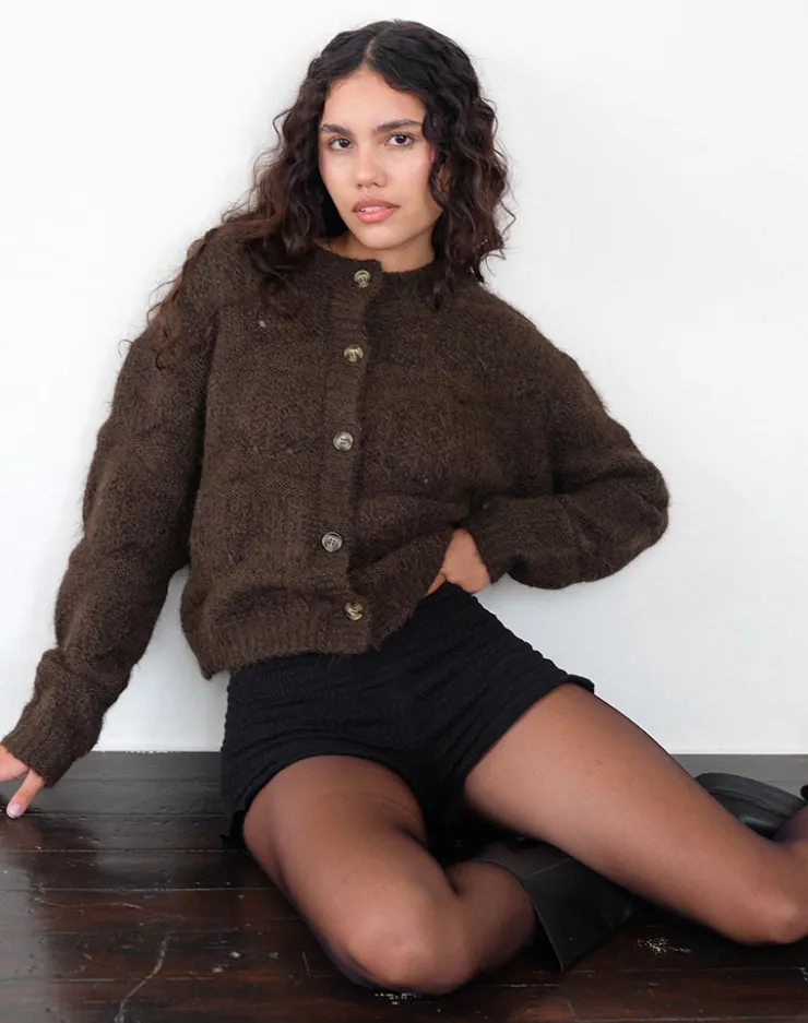 Women Motel Rocks Cardigans | Luciana Textured Knit Cardi in Dark Brown