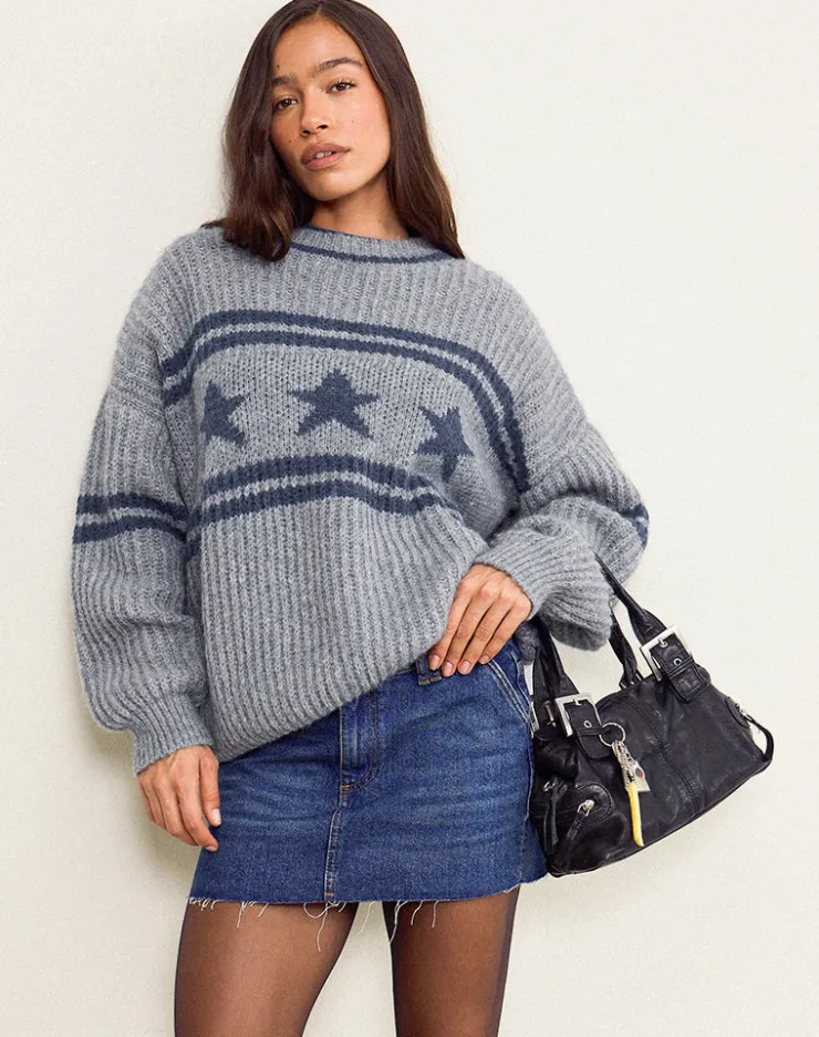 Women Motel Rocks Jumpers | Lulees Jumper in Star Stripe Grey