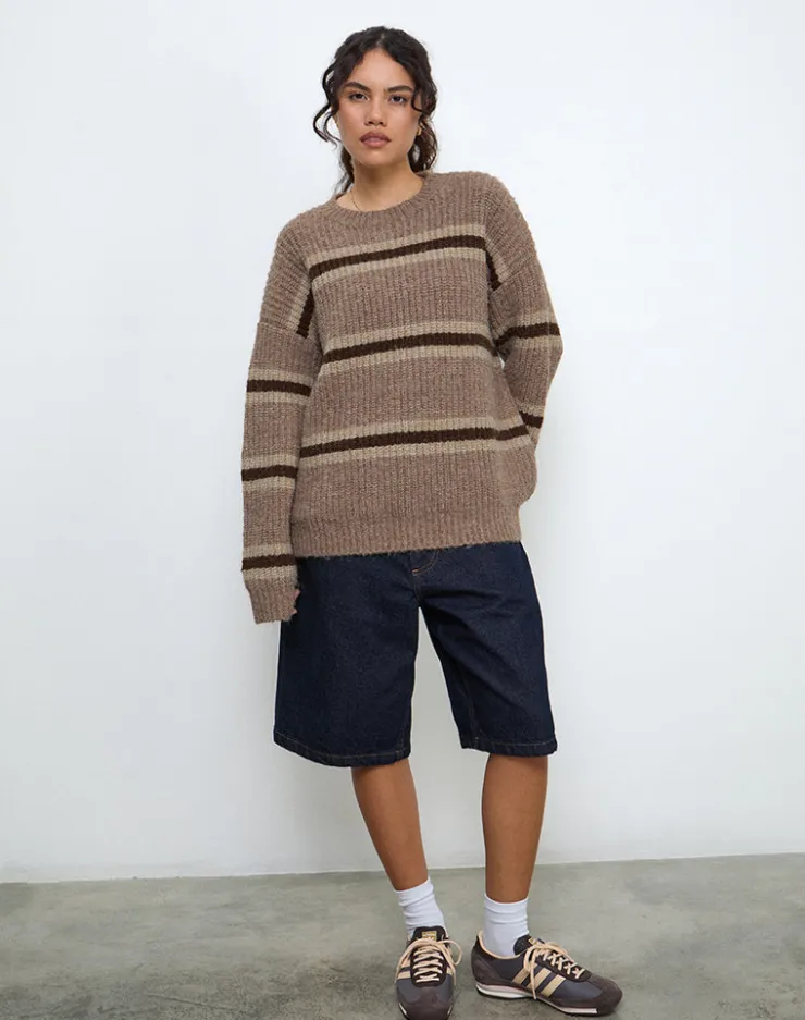 Women Motel Rocks Jumpers | Lunet Knitted Jumper in Stripe Tonal Brown