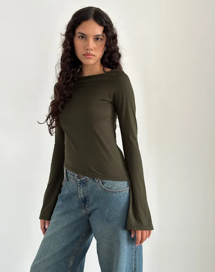 Women Motel Rocks Long Sleeve Tops | Lunica Top in Tissue Jersey Olive