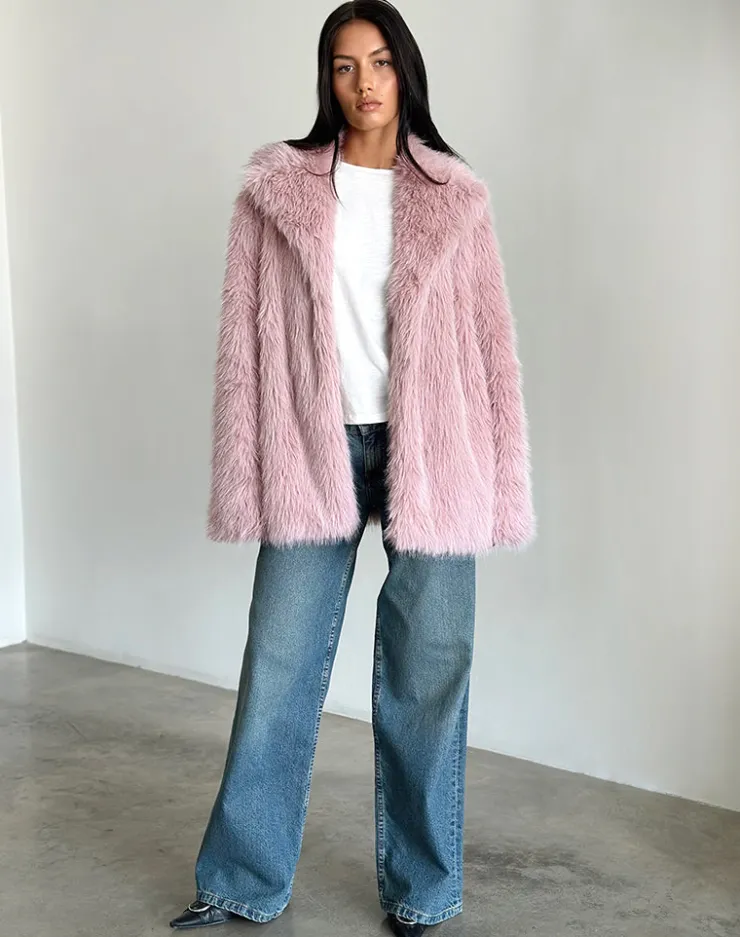 Women Motel Rocks Jackets | Coats | Lupita Jacket in Faux Fur Dusty Pink