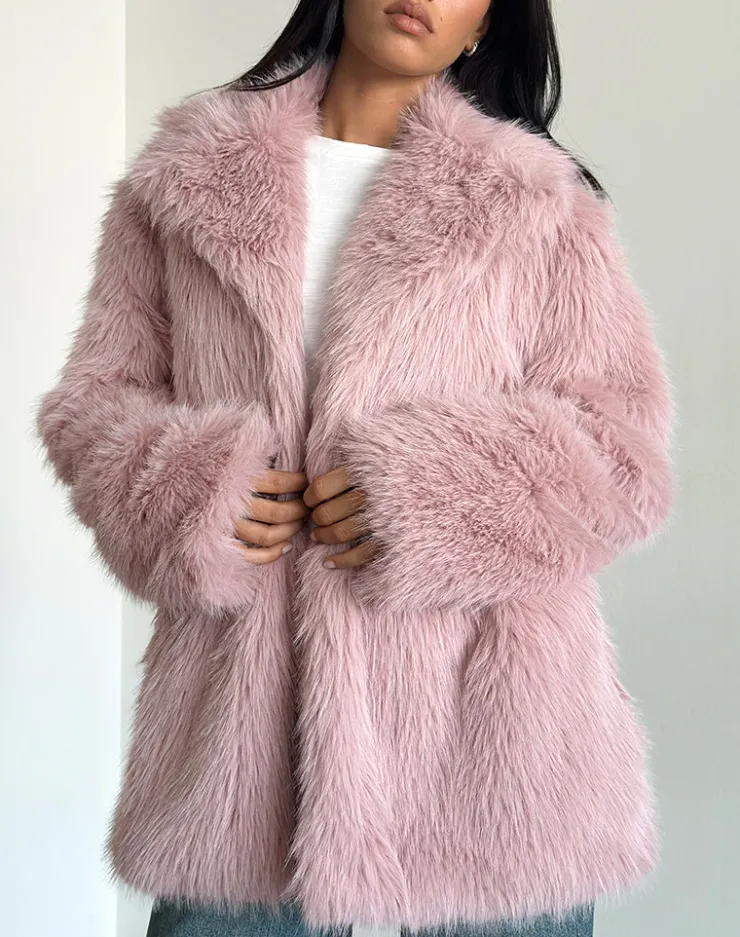 Women Motel Rocks Jackets | Coats | Lupita Jacket in Faux Fur Dusty Pink