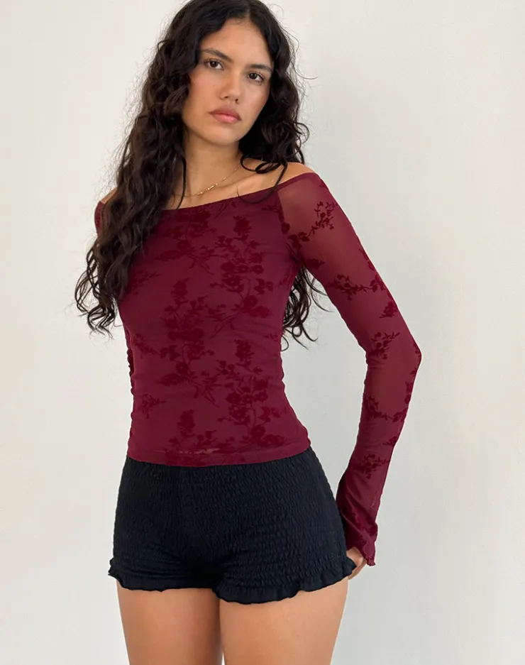 Women Motel Rocks Long Sleeve Tops | Going Out Tops | Lutana Top in Botanical Flower Maroon