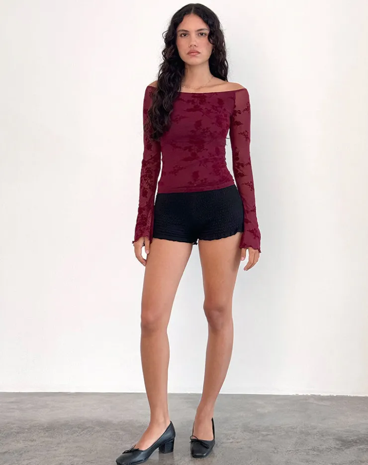 Women Motel Rocks Long Sleeve Tops | Going Out Tops | Lutana Top in Botanical Flower Maroon