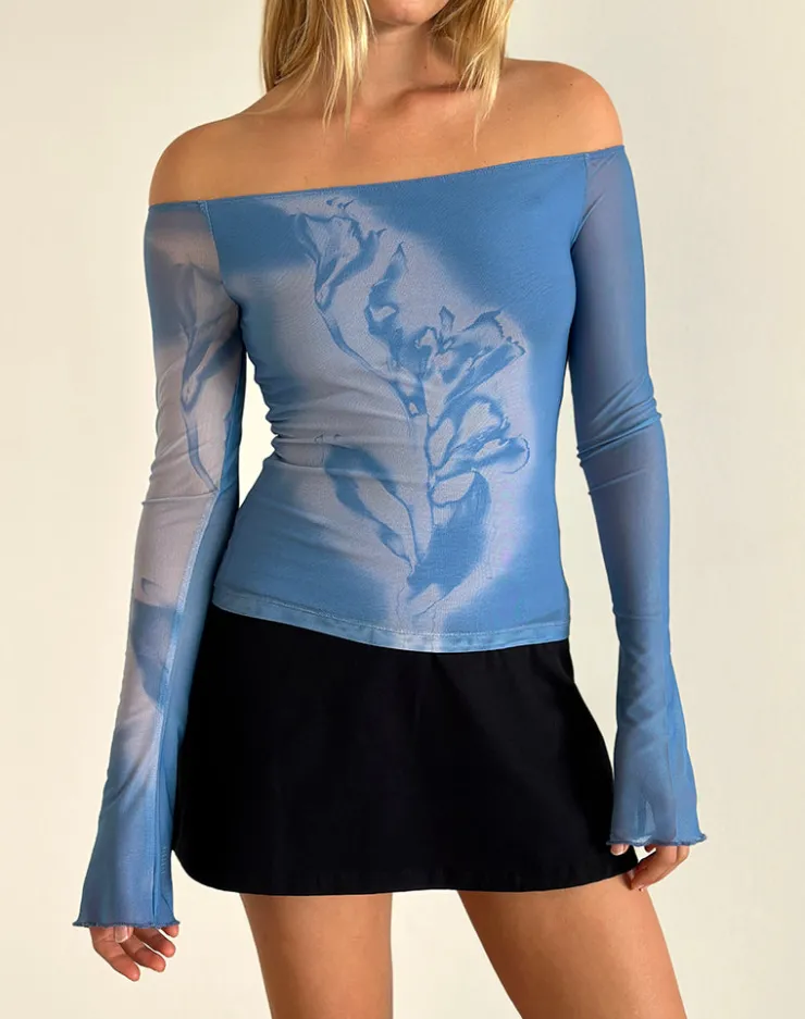 Women Motel Rocks Printed Tops | Long Sleeve Tops | Lutana Top in Lumen Mesh Blue