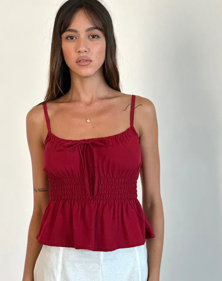 Women Motel Rocks Strappy Tops | Going Out Tops | Lyncia Tie Front Cami Top in Adrenaline Red