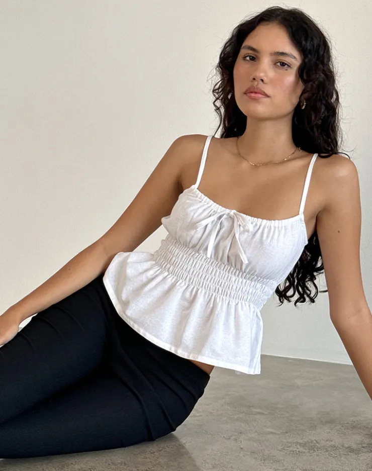 Women Motel Rocks Basic Tops | Corset Tops | Lyncia Tie Front Cami Top in Off White