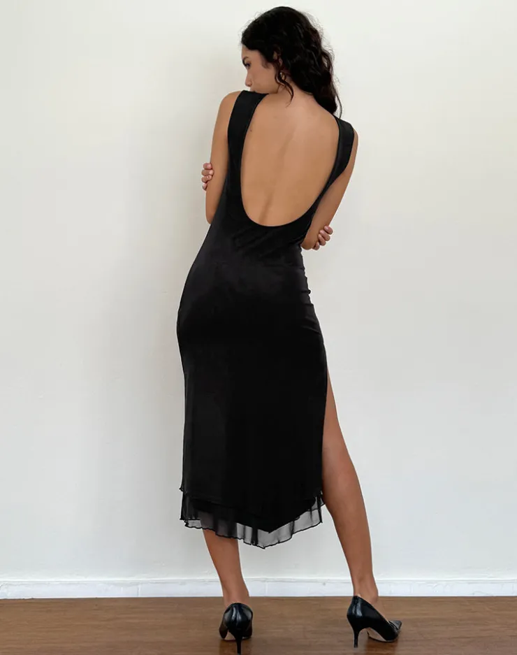 Women Motel Rocks Basics | Day Dresses | Lyra Backless Midi Dress in Mesh Black