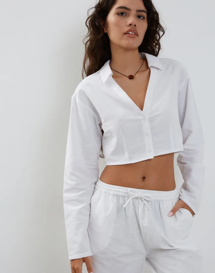 Women Motel Rocks Long Sleeve Tops | Lyse Super Cropped Shirt in White