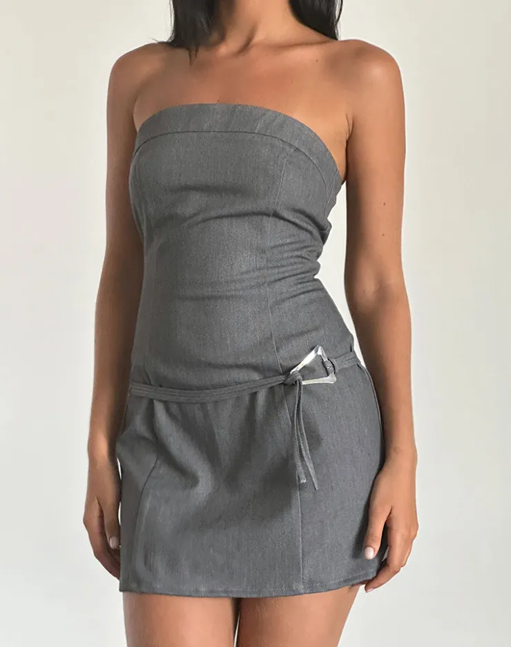 Women Motel Rocks Bandeau Dresses | Party Dresses | Magaska Bandeau Mini Dress in Tailoring Charcoal