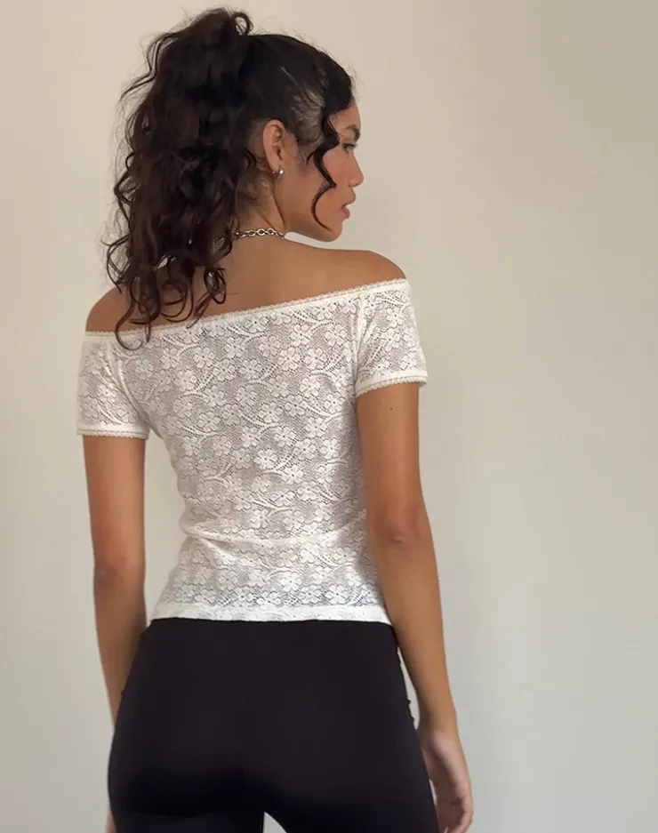 Women Motel Rocks Lace Tops | Going Out Tops | Mageina Bardot Top in Lace Ivory