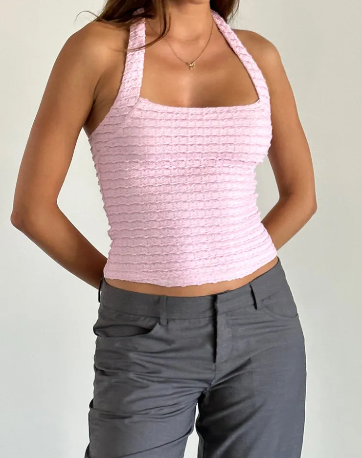 Women Motel Rocks Halterneck Tops | Going Out Tops | Maggha Halterneck Top in Crinkle Pink