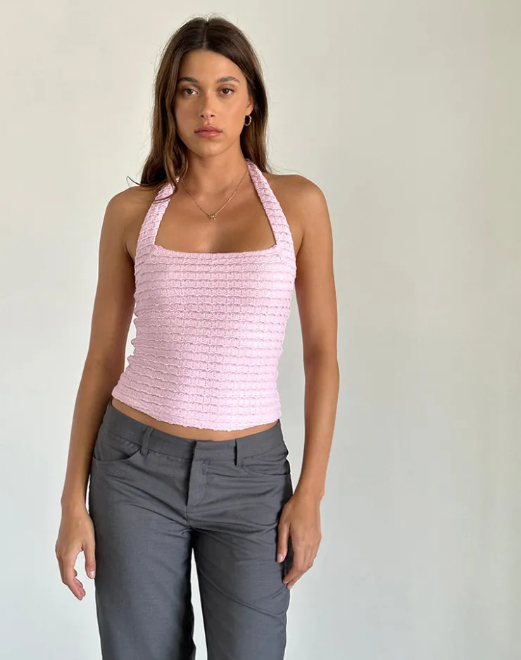 Women Motel Rocks Halterneck Tops | Going Out Tops | Maggha Halterneck Top in Crinkle Pink