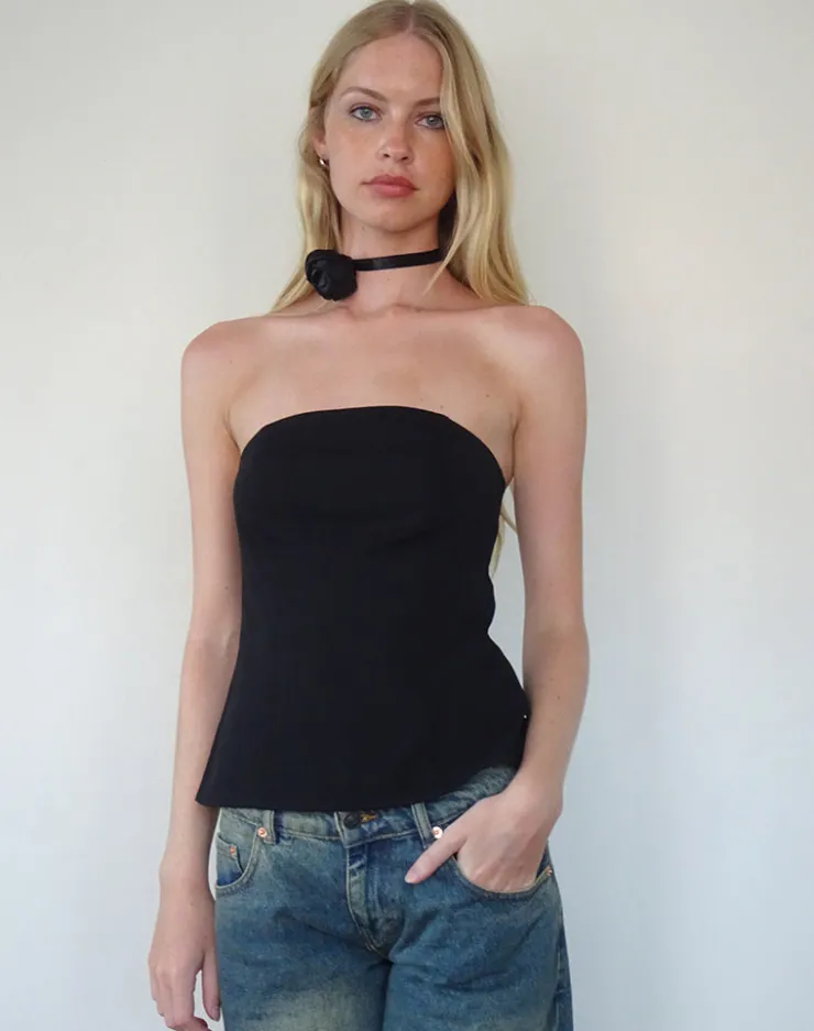 Women Motel Rocks Basics | Basic Tops | Mairi Longline Bandeau Top in Black Tailoring