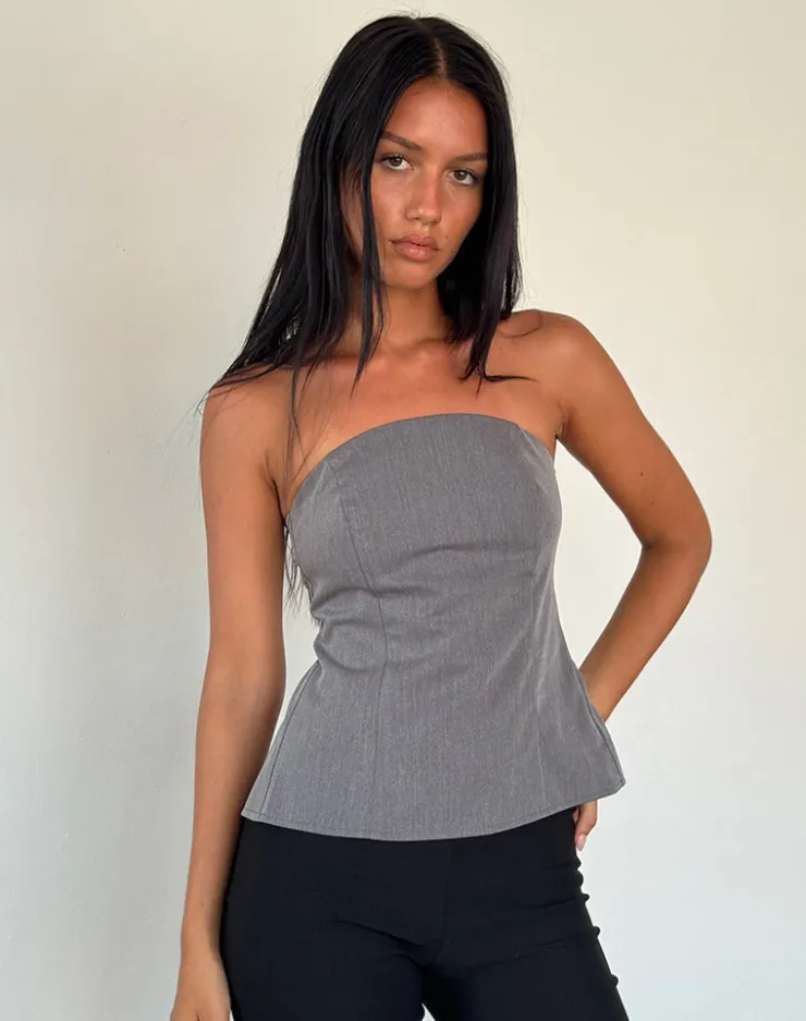 Women Motel Rocks Bandeau Tops | Mairi Longline Bandeau Top in Charcoal Tailoring