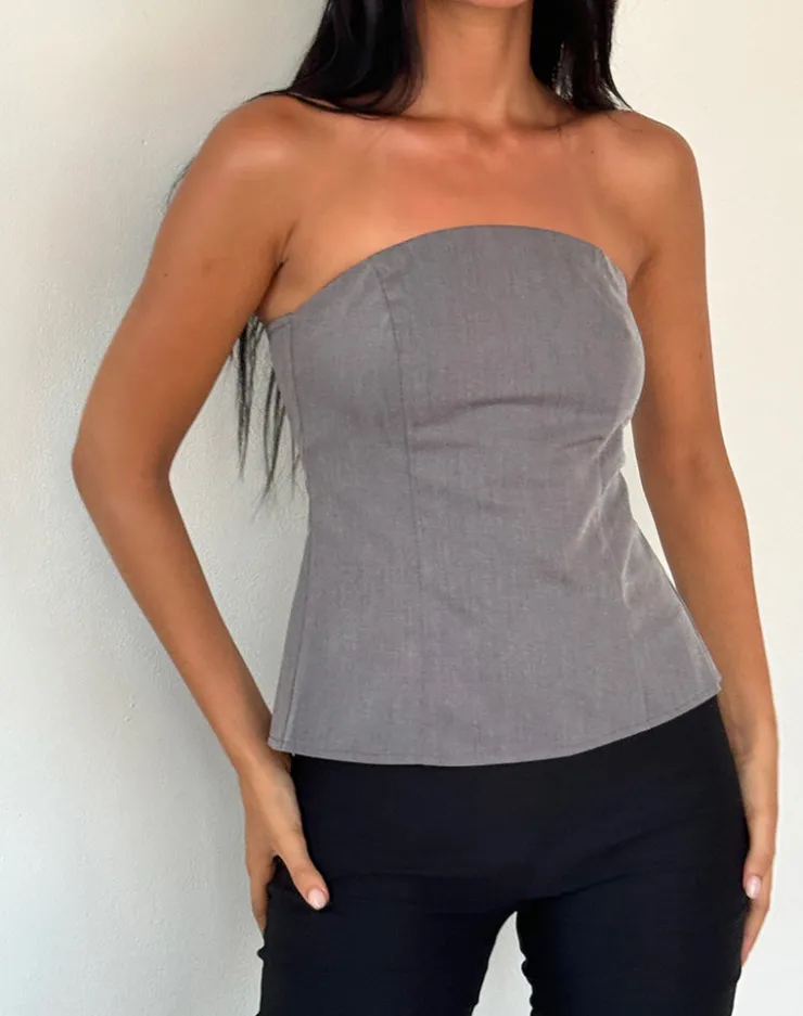 Women Motel Rocks Bandeau Tops | Mairi Longline Bandeau Top in Charcoal Tailoring