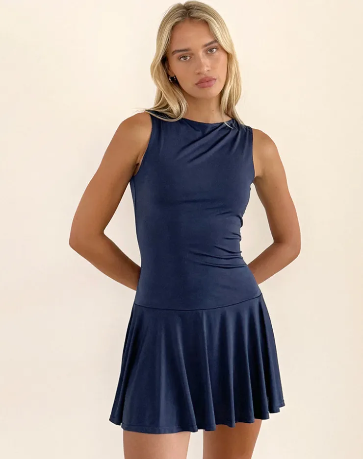 Women Motel Rocks Day Dresses | Mini Dresses | Maisha Open Back Bow Mini Dress in Slinky Navy