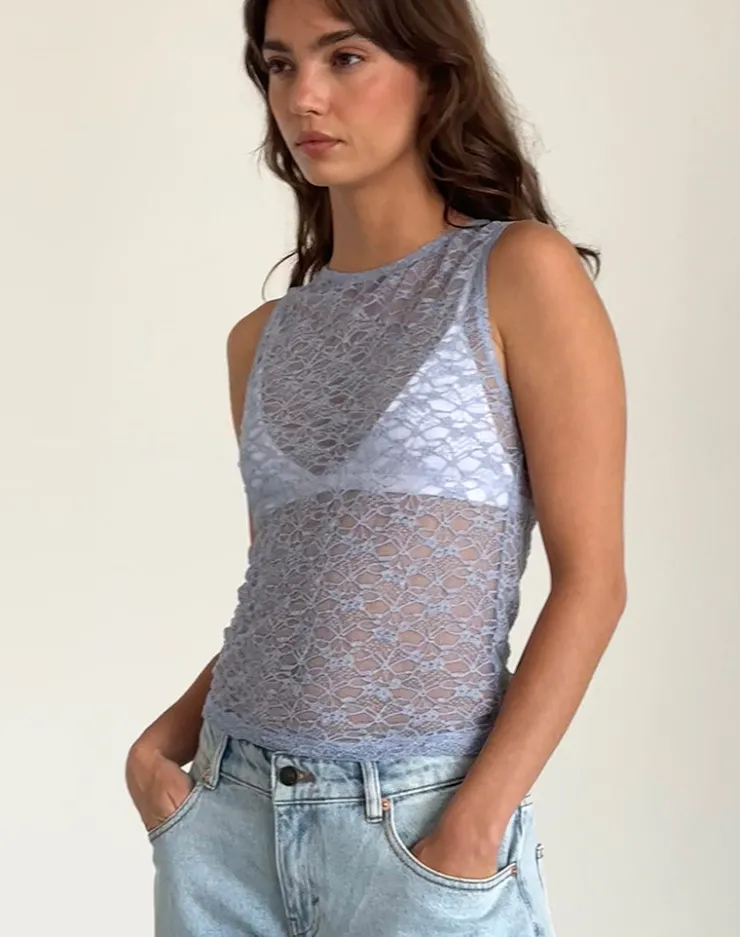 Women Motel Rocks Vest Tops | Lace Tops | Malachi Vest Top in Light Blue Lace