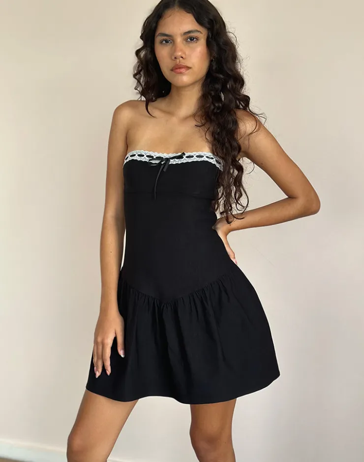 Women Motel Rocks Bandeau Dresses | Little Black Dresses | Manisha Mini Dress in Black with White Trim