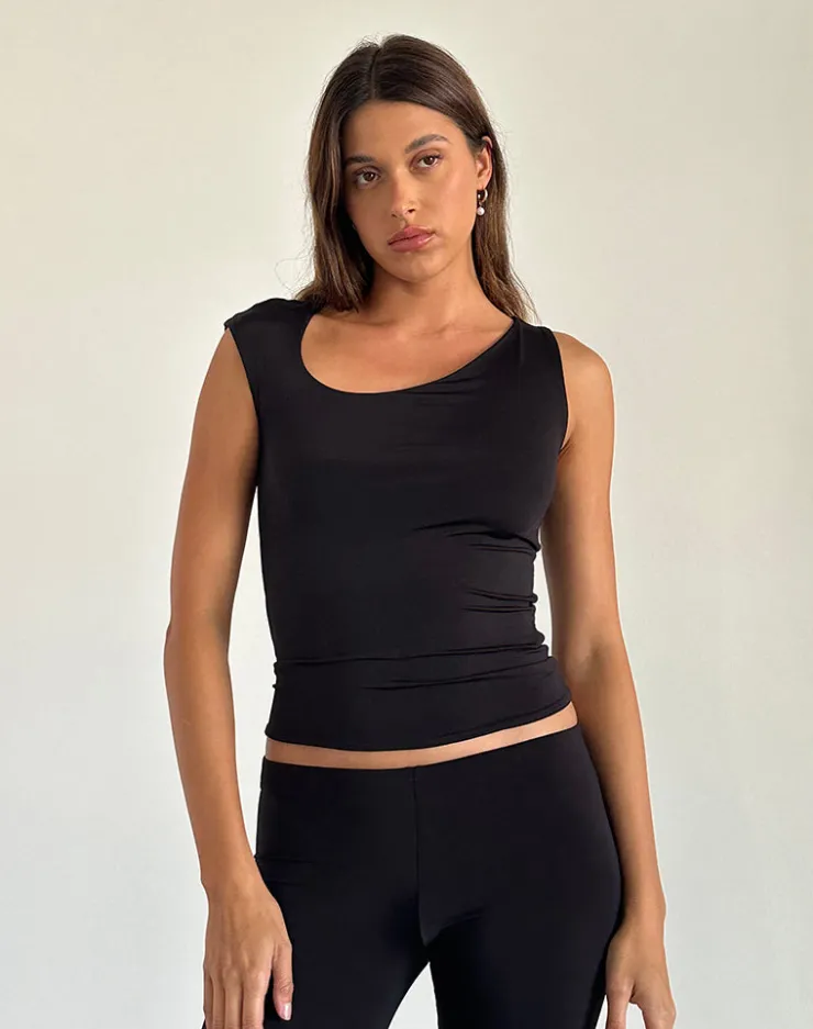 Women Motel Rocks Basics | Basic Tops | Marcie Asymmetric Top in Slinky Black