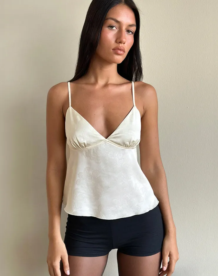 Women Motel Rocks Going Out Tops | Marinda Top in Satin Jacquard Ivory