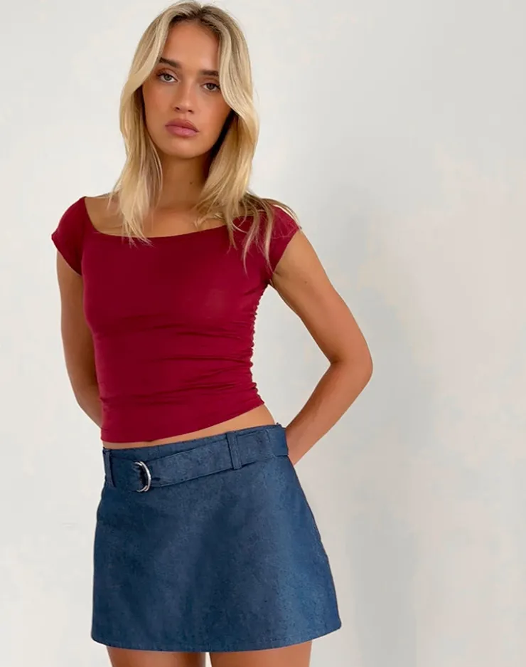 Women Motel Rocks Mini Skirts | Marine Belted Skirt in Denim Chambray Indigo