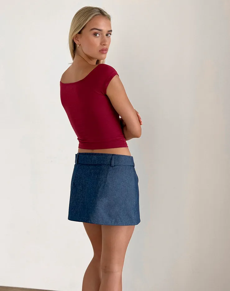 Women Motel Rocks Mini Skirts | Marine Belted Skirt in Denim Chambray Indigo