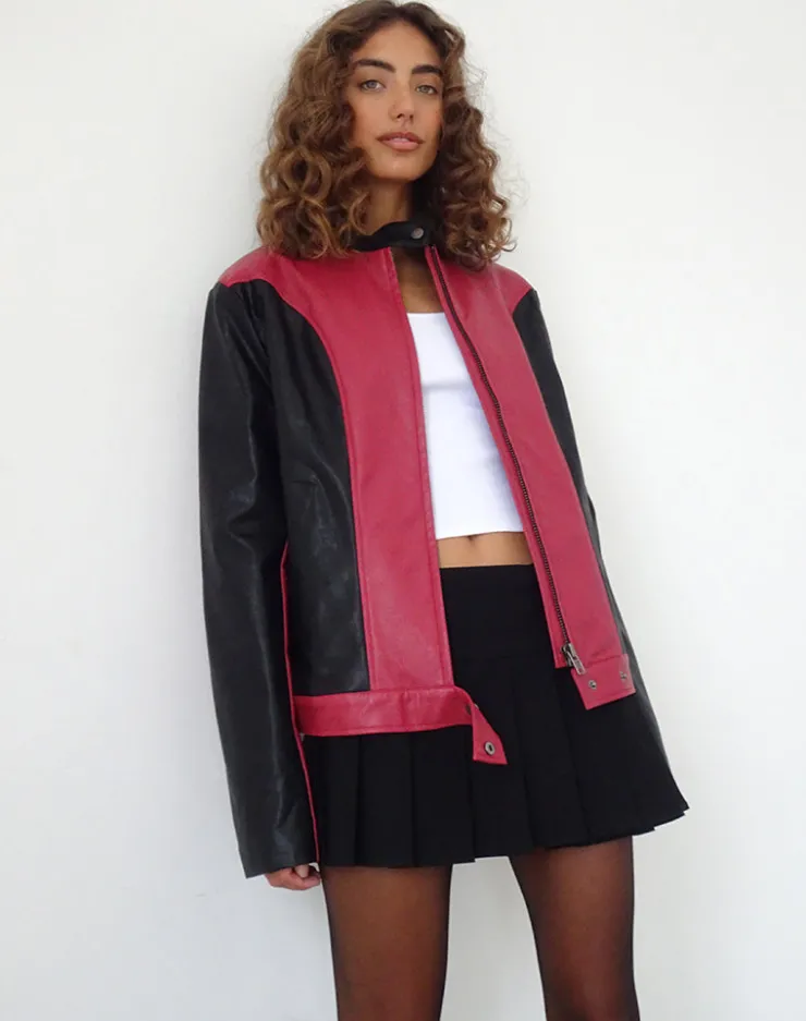 Women Motel Rocks Pu Jackets | Marion PU Biker Jacket in Red with Black Panels