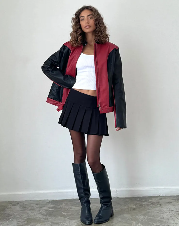 Women Motel Rocks Pu Jackets | Marion PU Biker Jacket in Red with Black Panels