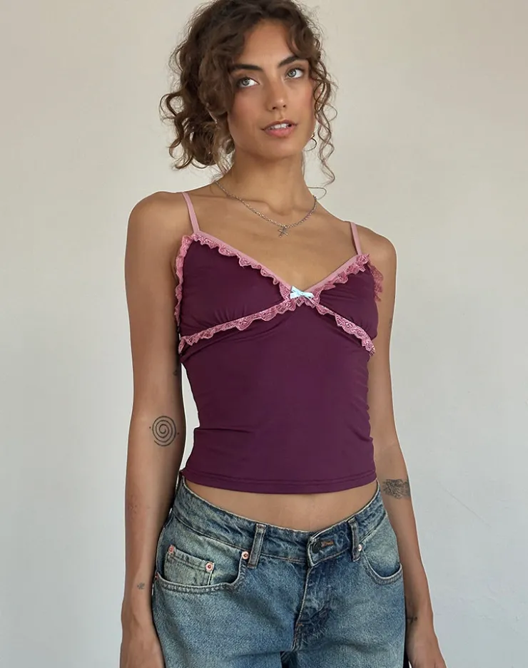 Women Motel Rocks Strappy Tops | Marjorie Strappy Top in Smooth Slinky Berry