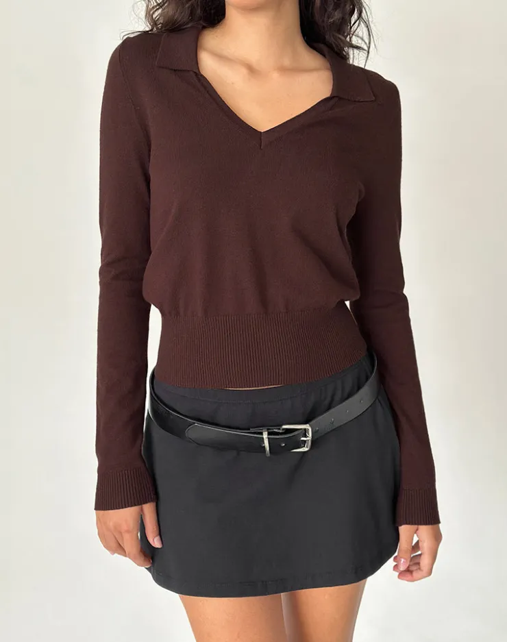 Women Motel Rocks Basic Tops | Long Sleeve Tops | Maryse Long Sleeve Knitted Top in Brown