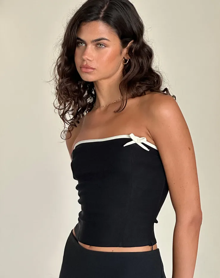 Women Motel Rocks Tailoring | Co-ords | Matuha Bandeau Top in Black with Ivory Bow