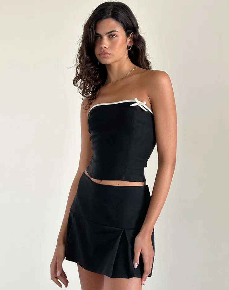 Women Motel Rocks Tailoring | Co-ords | Matuha Bandeau Top in Black with Ivory Bow