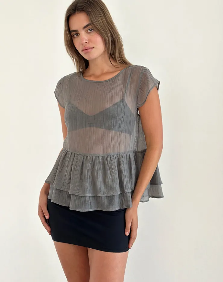 Women Motel Rocks Tailoring | Mayumi Peplum Top in Chiffon Grey