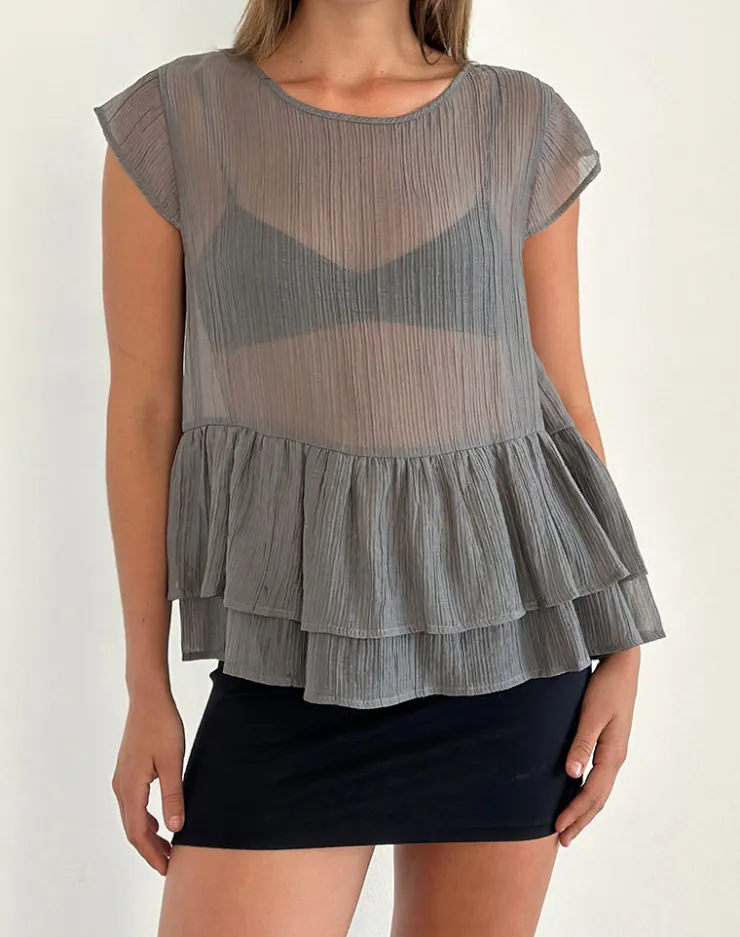 Women Motel Rocks Tailoring | Mayumi Peplum Top in Chiffon Grey