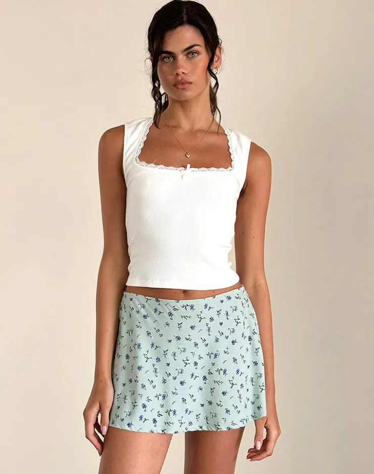 Women Motel Rocks Printed Skirts | A Line Skirts | Mckenna Mini Skirt in Pretty Petal Green