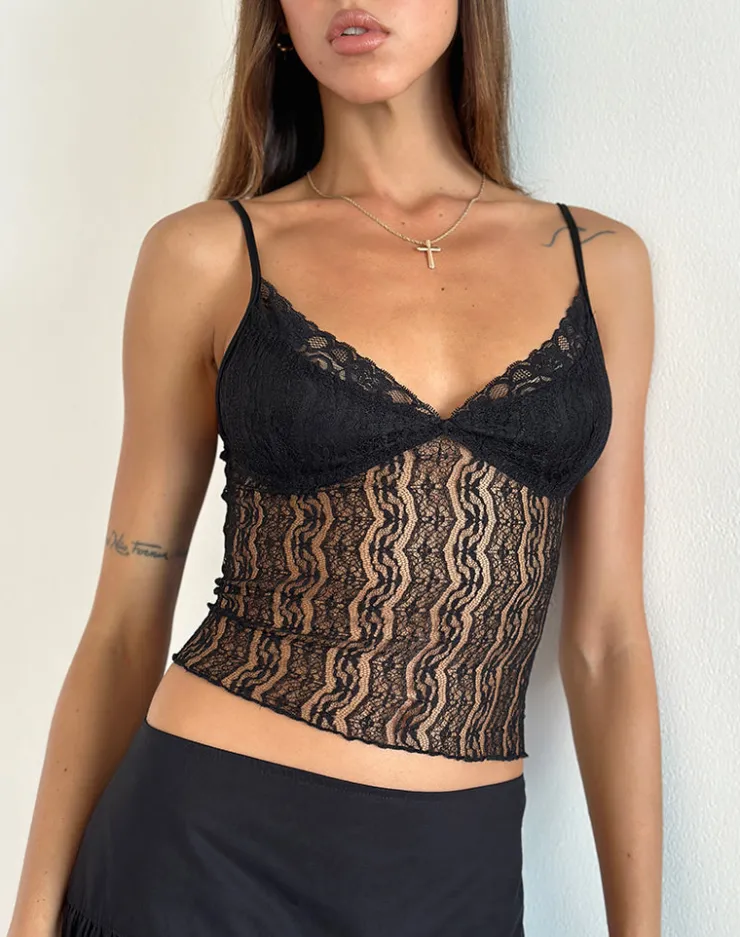 Women Motel Rocks Strappy Tops | Lace Tops | Megara Strappy Top in Lace Mesh Black