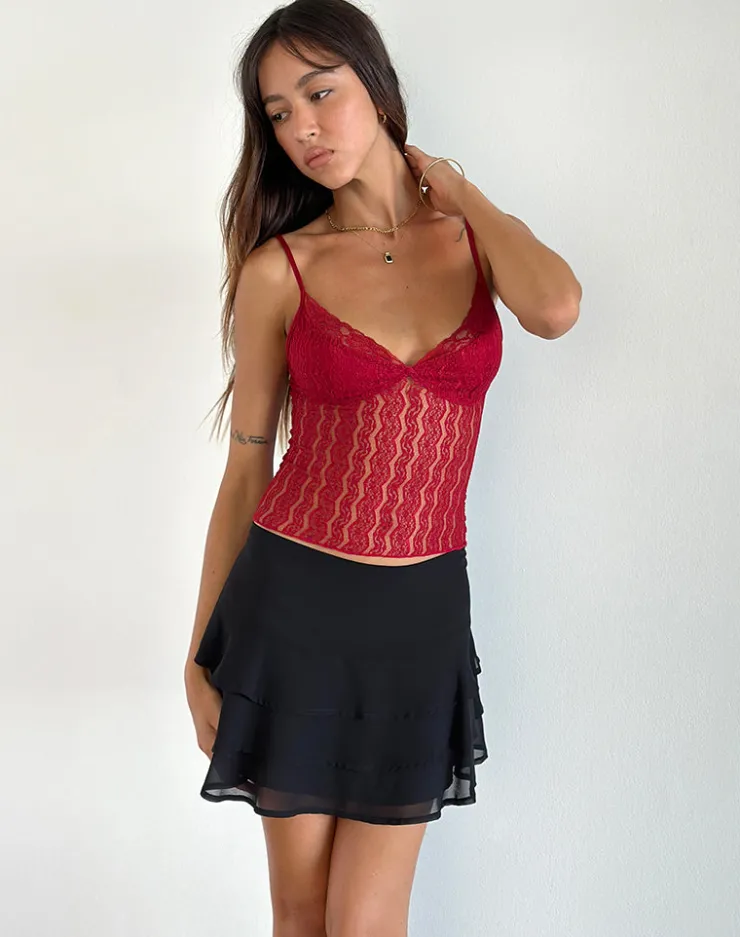 Women Motel Rocks Strappy Tops | Lace Tops | Megara Strappy Top in Red Lace Mesh