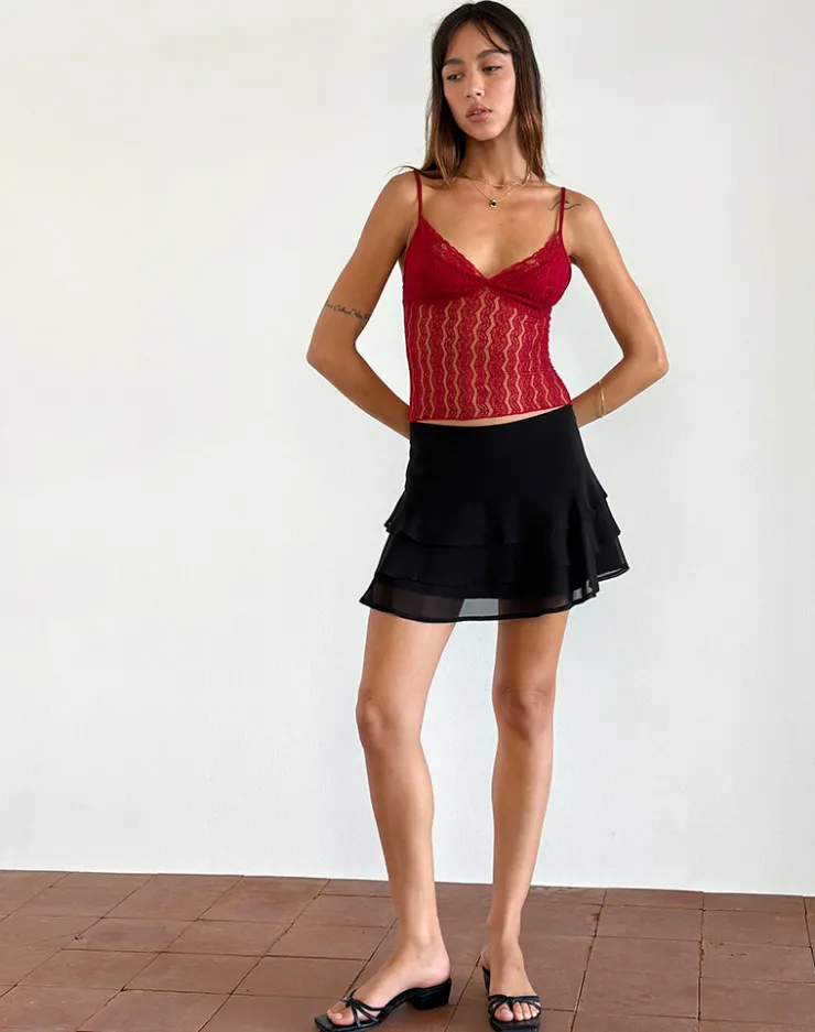 Women Motel Rocks Strappy Tops | Lace Tops | Megara Strappy Top in Red Lace Mesh