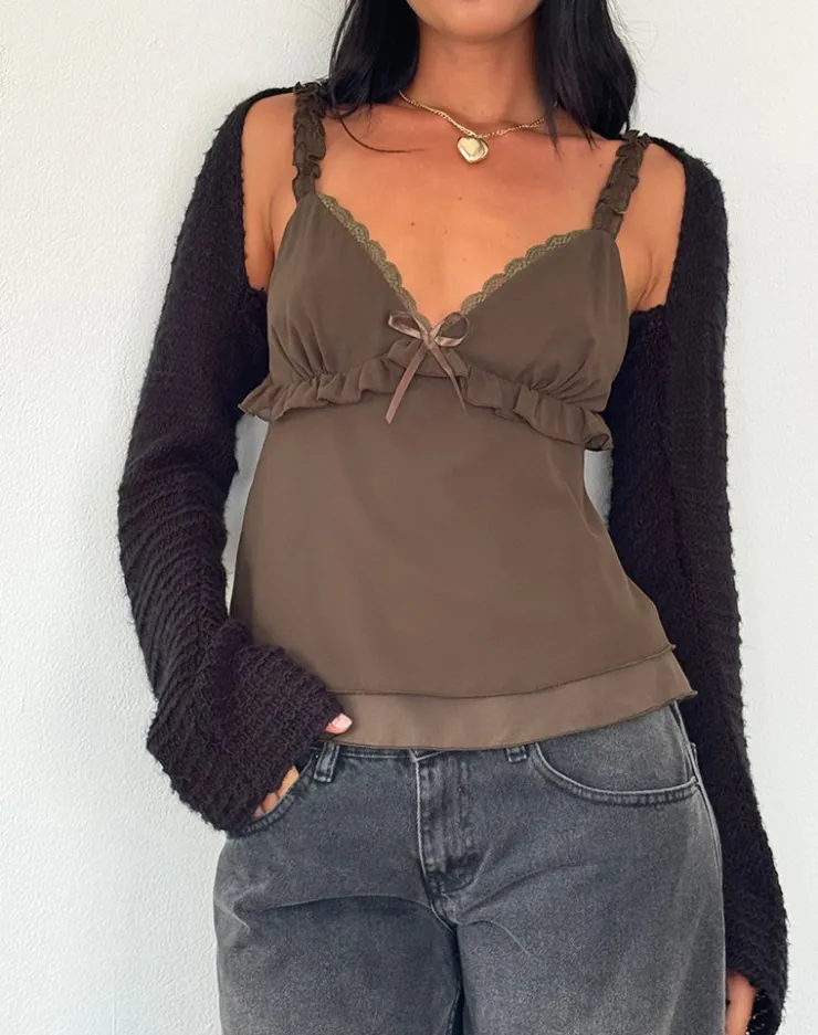 Women Motel Rocks Strappy Tops | Going Out Tops | Melinda Frill Cami Top in Chiffon Olive