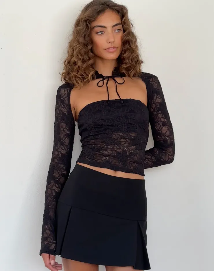 Women Motel Rocks Long Sleeve Tops | Going Out Tops | Melvina Bandeau Top and Shrug Set in Lace Black