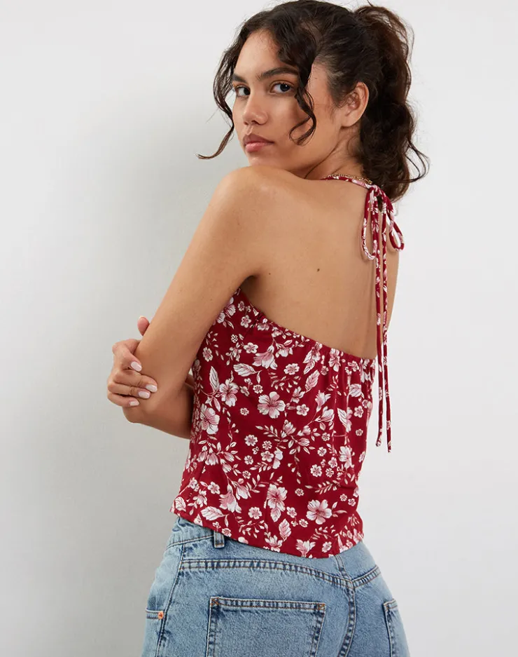 Women Motel Rocks Printed Tops | Strappy Tops | Metra Twist Front Top in Berry Blush Floral