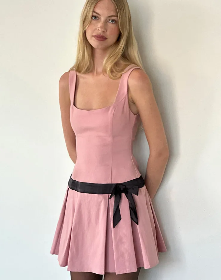 Women Motel Rocks Day Dresses | Mini Dresses | Michelia Mini Dress in Pink with Black Bow