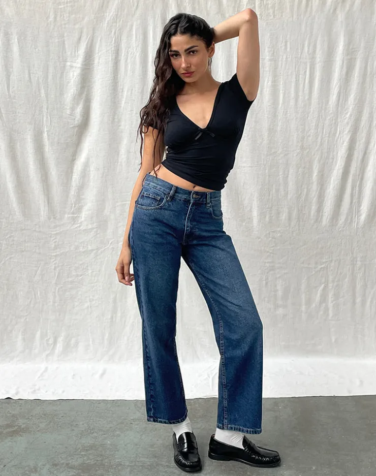 Women Motel Rocks Jeans | Low Rise Pants | Mid Rise Awkward Parallel Jeans in Mid Blue Used