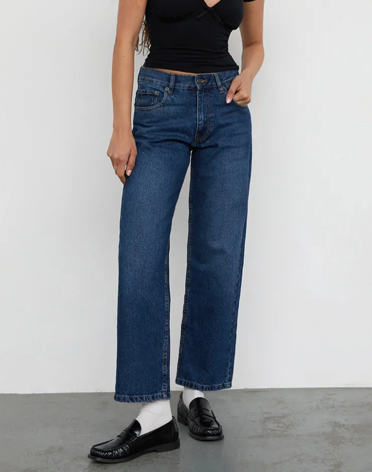 Women Motel Rocks Jeans | Low Rise Pants | Mid Rise Awkward Parallel Jeans in Mid Blue Used